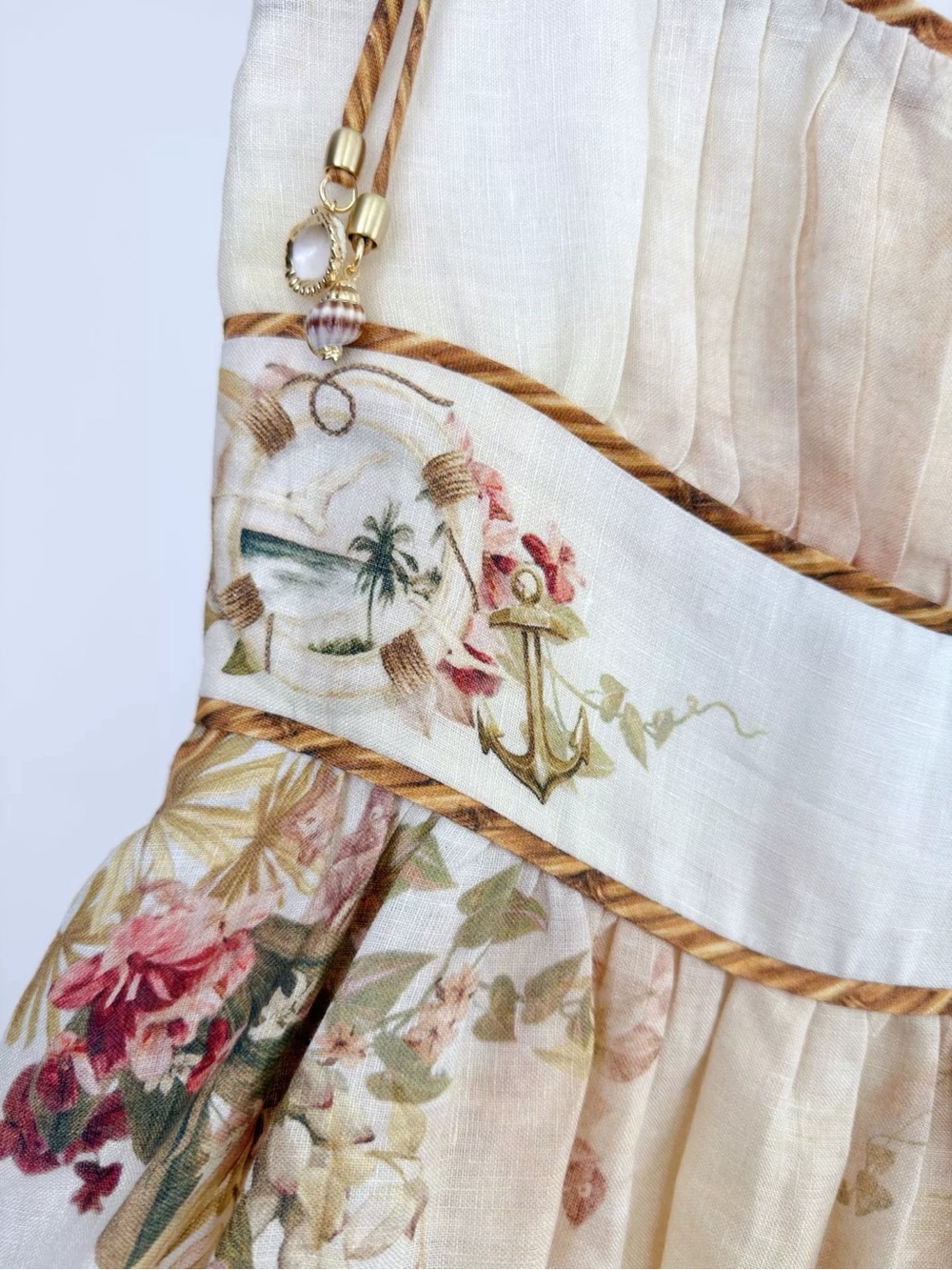Zimmermann Cream Floral-Scenic Midi Dress with Spaghetti Straps - Picture 10 of 10